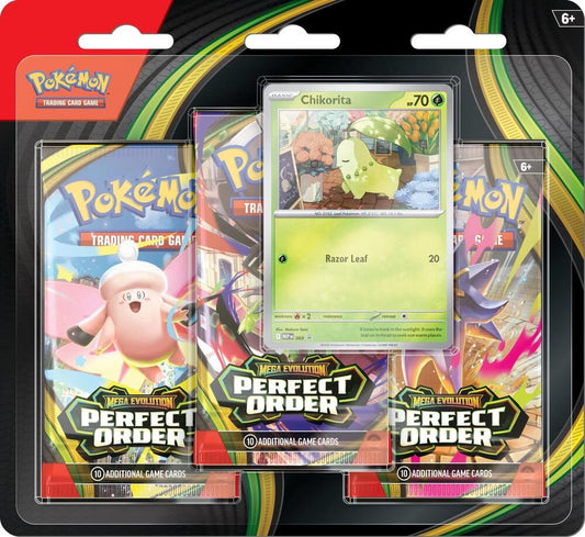 sealed 3 pack blister of pokemon perfect order with chikorita promo card