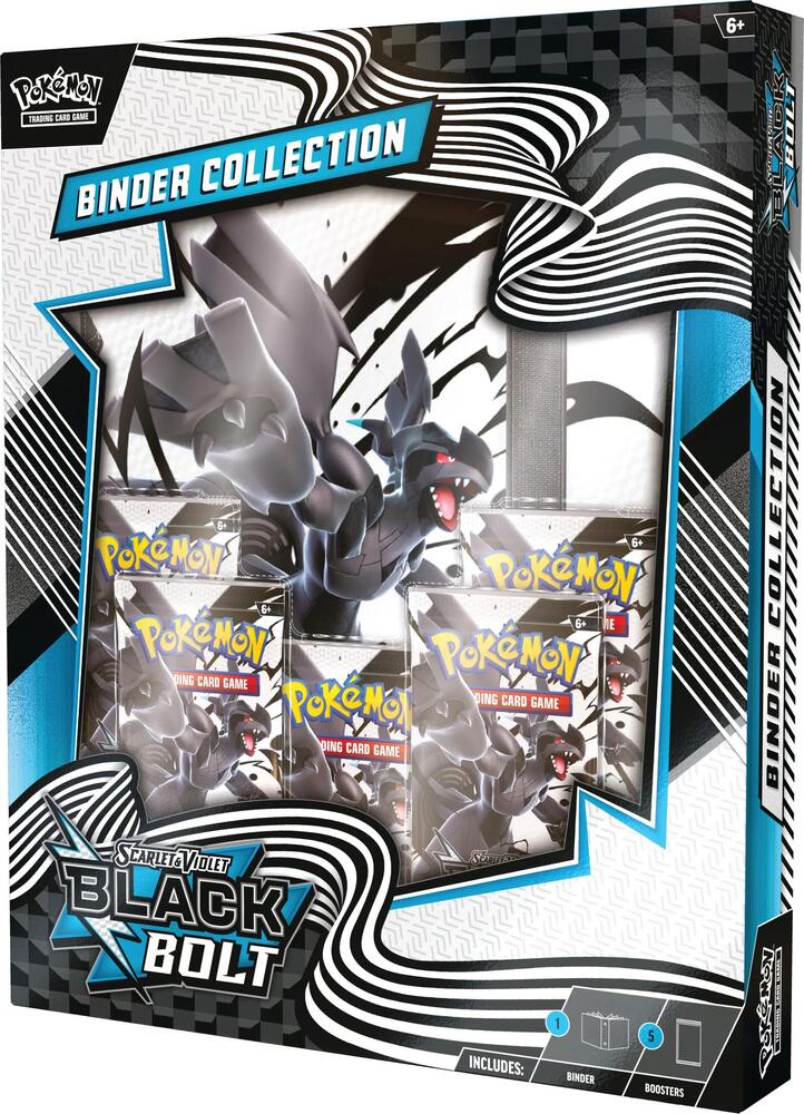 Pokémon Black and Bolt Binder Collection packaging with Pokémon characters and text.
