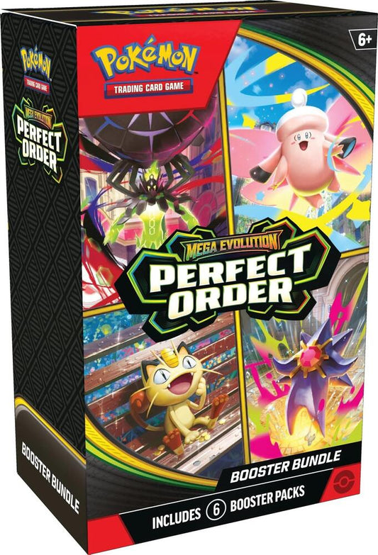 sealed pokemon perfect order booster bundle with mega zygarde, mega clefable, meowth, and mega starmie box art