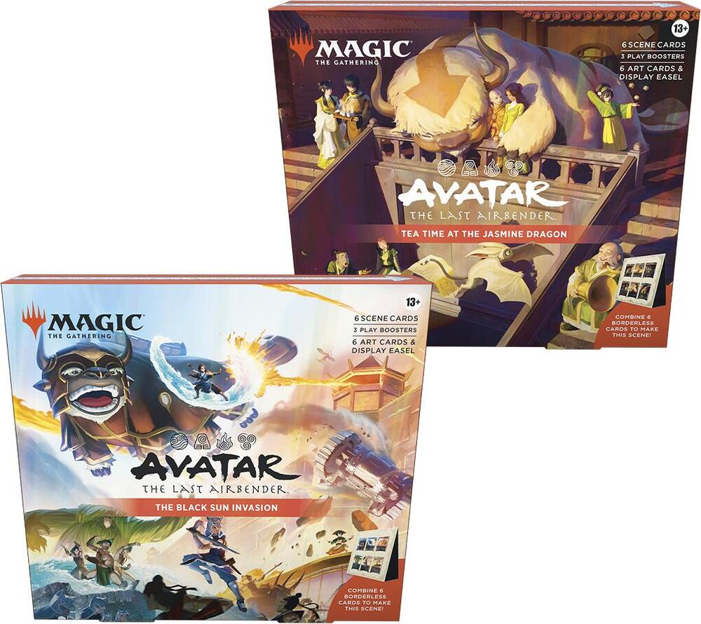 Two 'Avatar: The Last Airbender' trading card game scene boxes on a white background